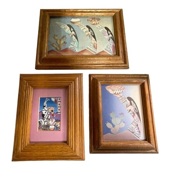 Set Of 3 Lawrence Vargas Framed Print Signed Southwestern Native American Art